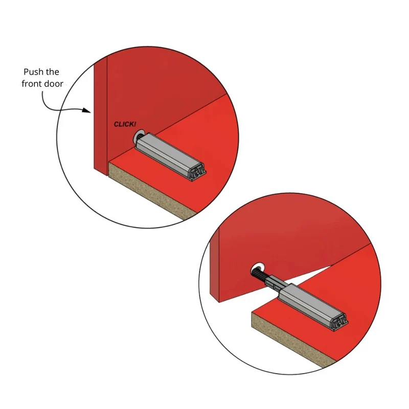 Push to Open-Verriegelung - federlose Scharniere - mit Magnetspitze Zink/Grau