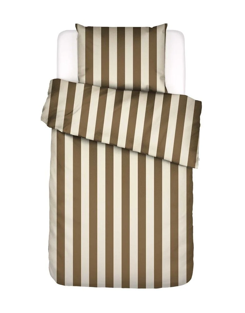 Essenza Minte Stripe Slate brown - Vanilla Bettwäsche 135 x 200 cm
