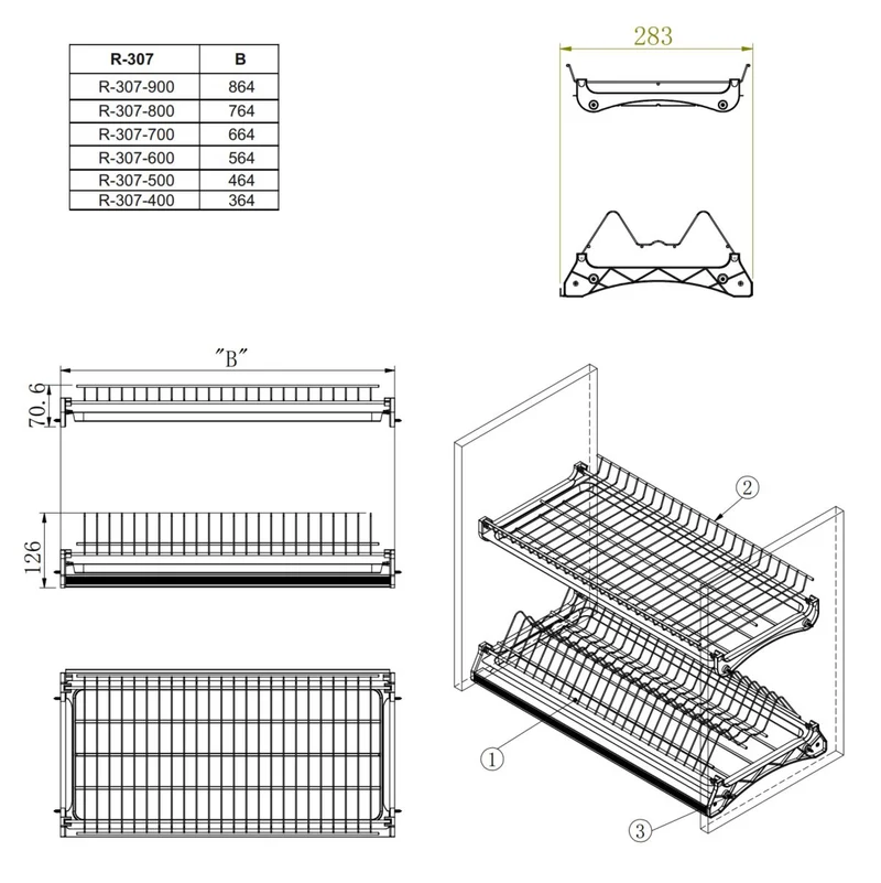 Abtropfgestell Für Wandschrank Chrom - 700mm