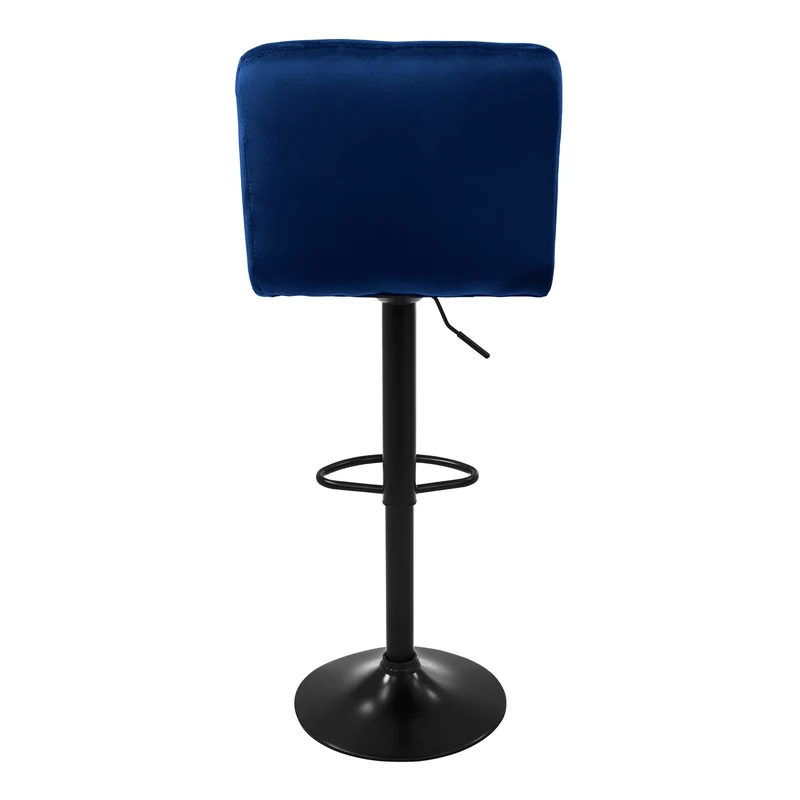 Barhocker 2er Set Blau Samtbezug mit Rückenlehne und Fußstütze höhenverstellbar 63-83cm ML-Design