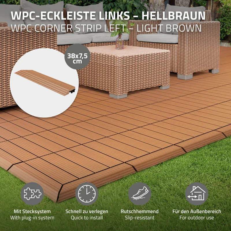 ML-Design | WPC Abschlussleiste mit Klicksystem & Drainage für WPC Bodenfliese, Ecke / Gerade