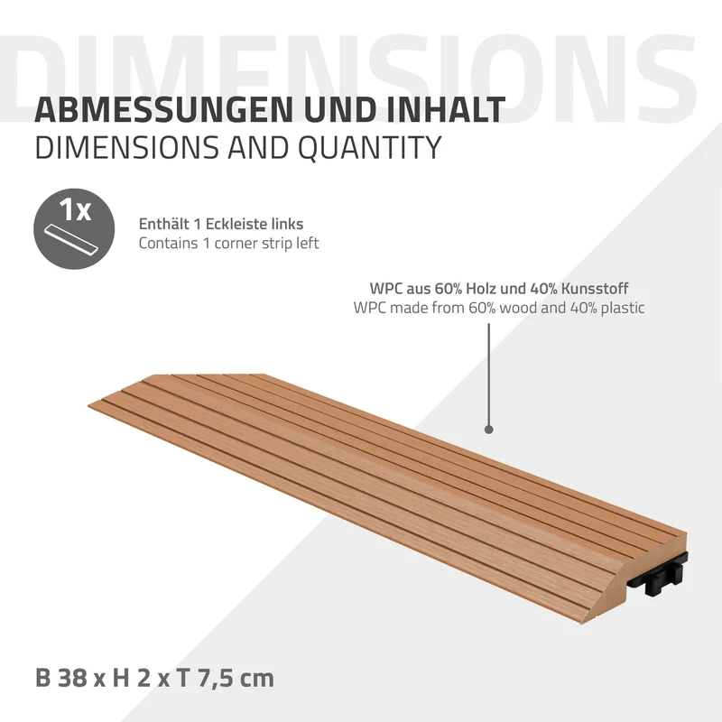 ML-Design | WPC Abschlussleiste mit Klicksystem & Drainage für WPC Bodenfliese, Ecke / Gerade