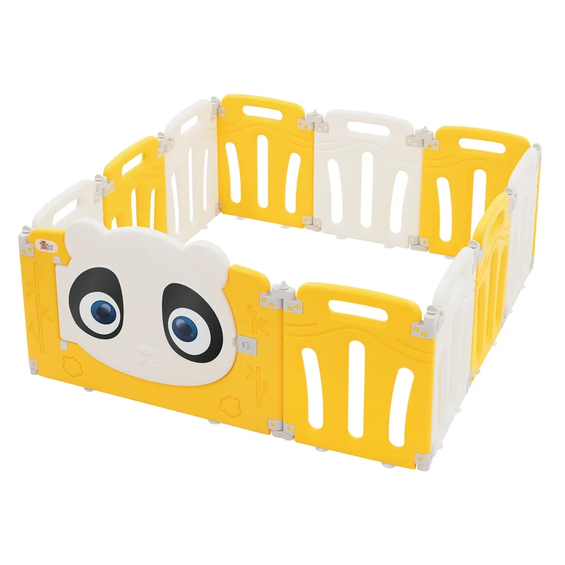 Laufgitter Baby Laufstall 120x120 cm Weiß, Gelb Panda Faltbar Krabbelgitter Joyz