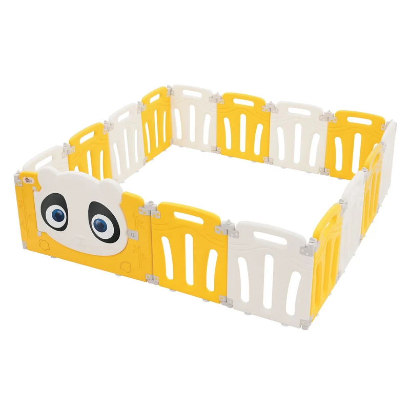 Laufgitter Baby Laufstall 160x160 cm Weiß, Gelb Panda Faltbar Krabbelgitter Joyz