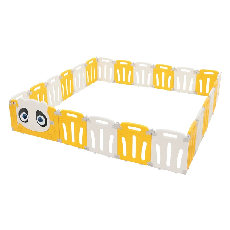 Laufgitter Baby Laufstall 240x240 cm Weiß, Gelb Panda Faltbar Krabbelgitter Joyz
