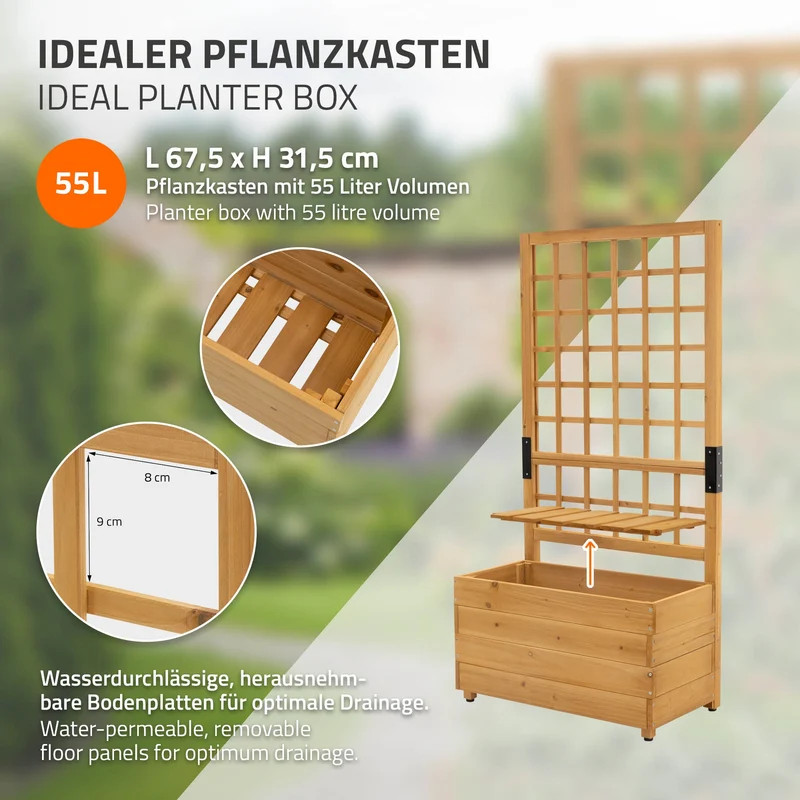 ML-Design | Pflanzkasten mit Rankgitter aus Holz Braun Pflanzkübel Blumenkübel mit Spalier