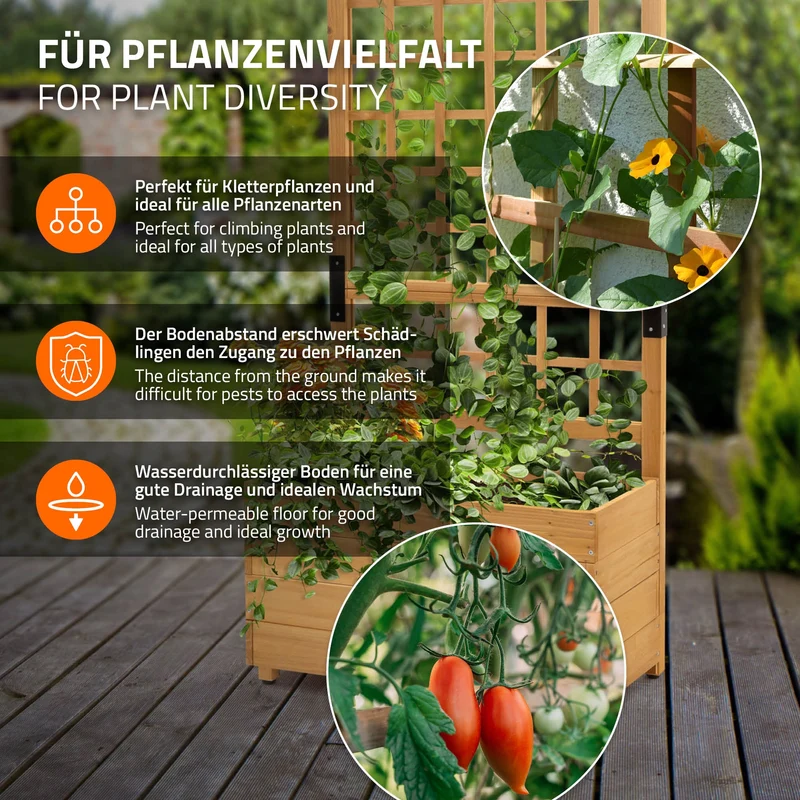 ML-Design | Pflanzkasten mit Rankgitter aus Holz Braun Pflanzkübel Blumenkübel mit Spalier