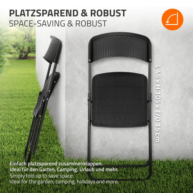 ECD Germany | Balkonstuhl Set Klappbar 51x46x82 cm, aus Stahl, PP-Kunststoff, Schwarz, Rattan-Optik Bistrostuhl Gartenstuhl Campingstuhl