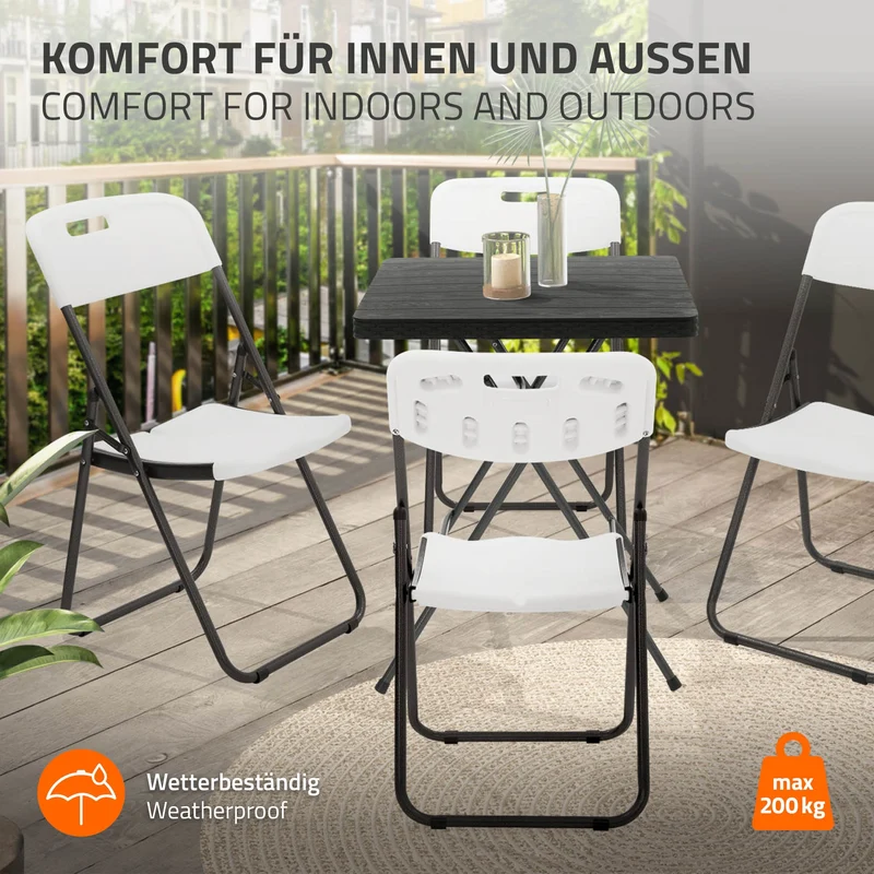 ECD Germany | Balkonstuhl Set Klappbar 85,5×46×54,5 cm, aus Kunststoff, Stahl, Weiß, Bistrostuhl Gartenstuhl Campingstuhl