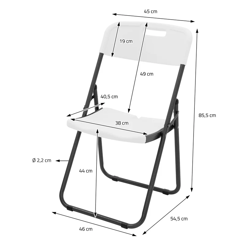 ECD Germany | Balkonstuhl Set Klappbar 85,5×46×54,5 cm, aus Kunststoff, Stahl, Weiß, Bistrostuhl Gartenstuhl Campingstuhl