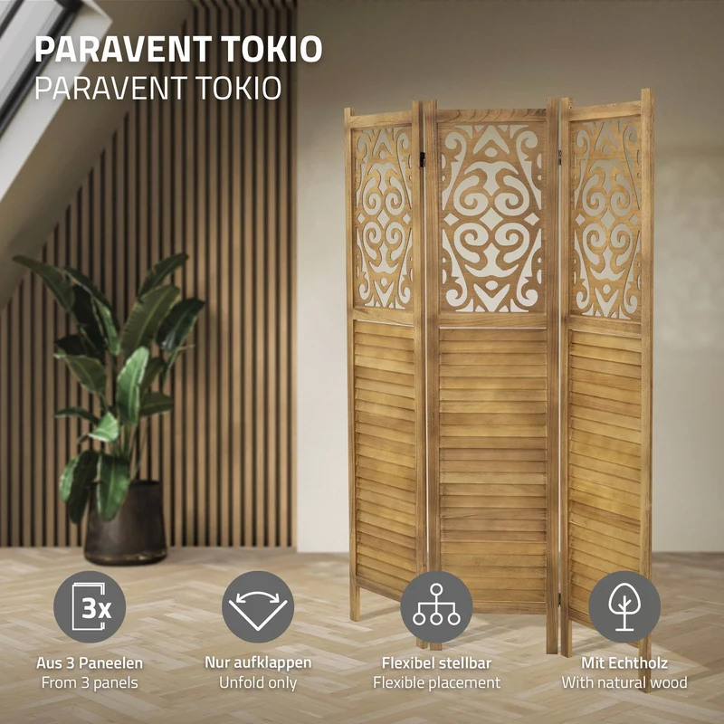 ML-Design | Paravent Raumteiler 3 teilig faltbar, aus Holz, Raumtrenner Trennwand Stellwand