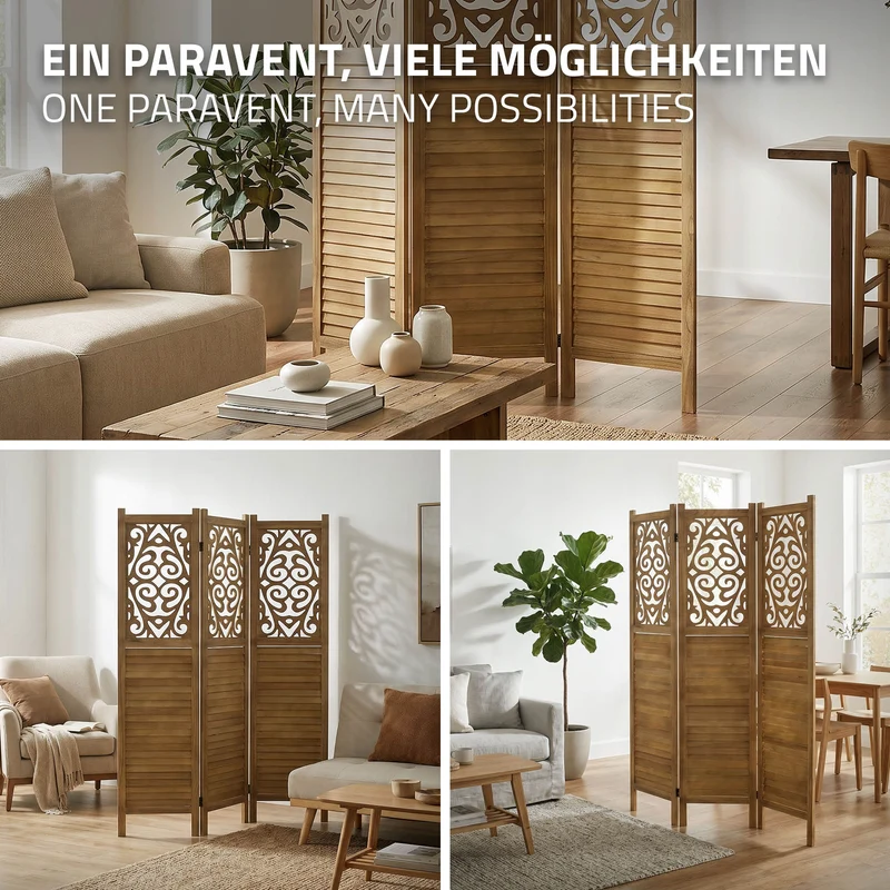 ML-Design | Paravent Raumteiler 3 teilig faltbar, aus Holz, Raumtrenner Trennwand Stellwand