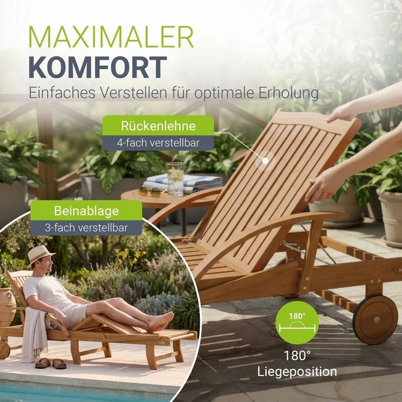 B-Ware Gartenliege klappbar Sun Scape Sonnenliege wetterfest Akazienholz verstellbar