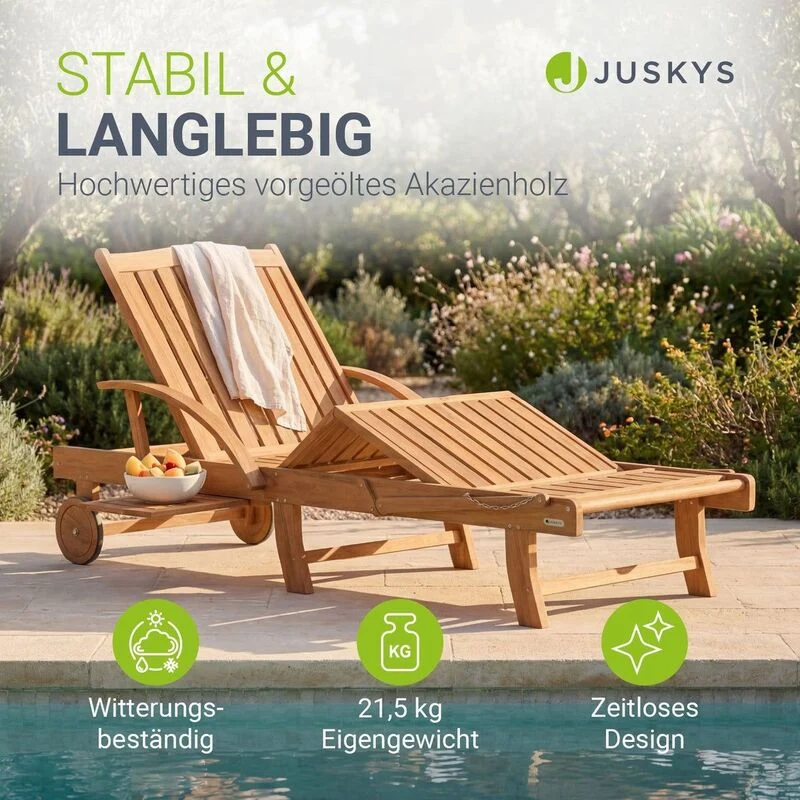 B-Ware Gartenliege klappbar Sun Scape Sonnenliege wetterfest Akazienholz verstellbar
