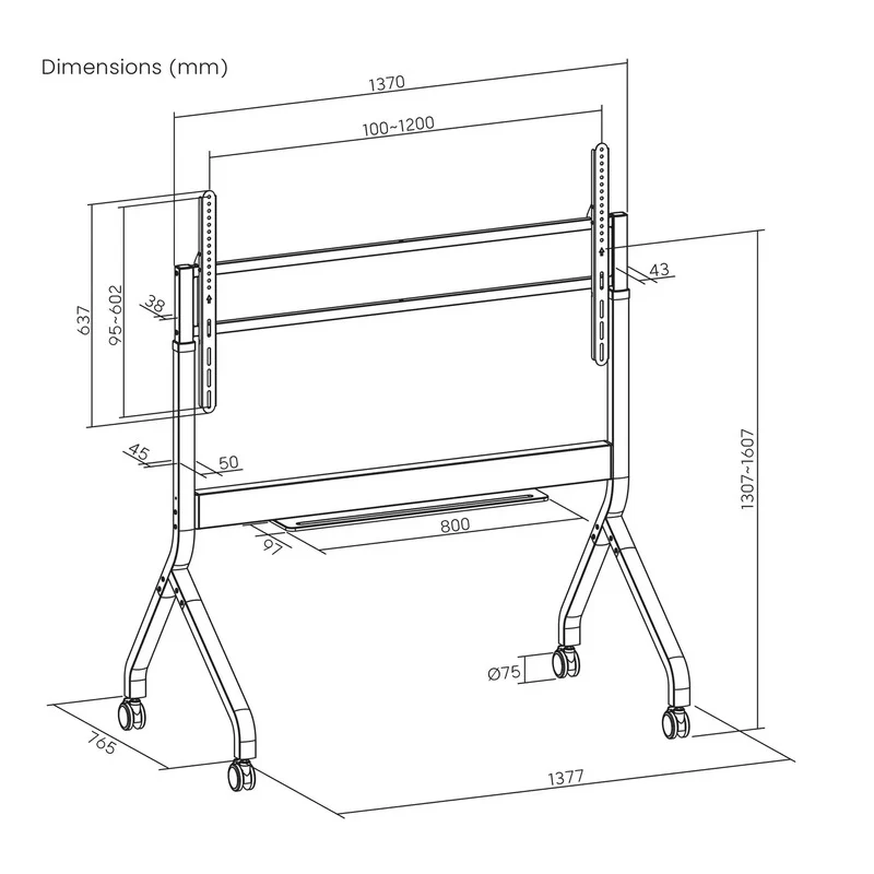B-Ware SpeaKa Professional TV-Rollwagen Bodenständer elektrisch 152,4-279,4cm grau