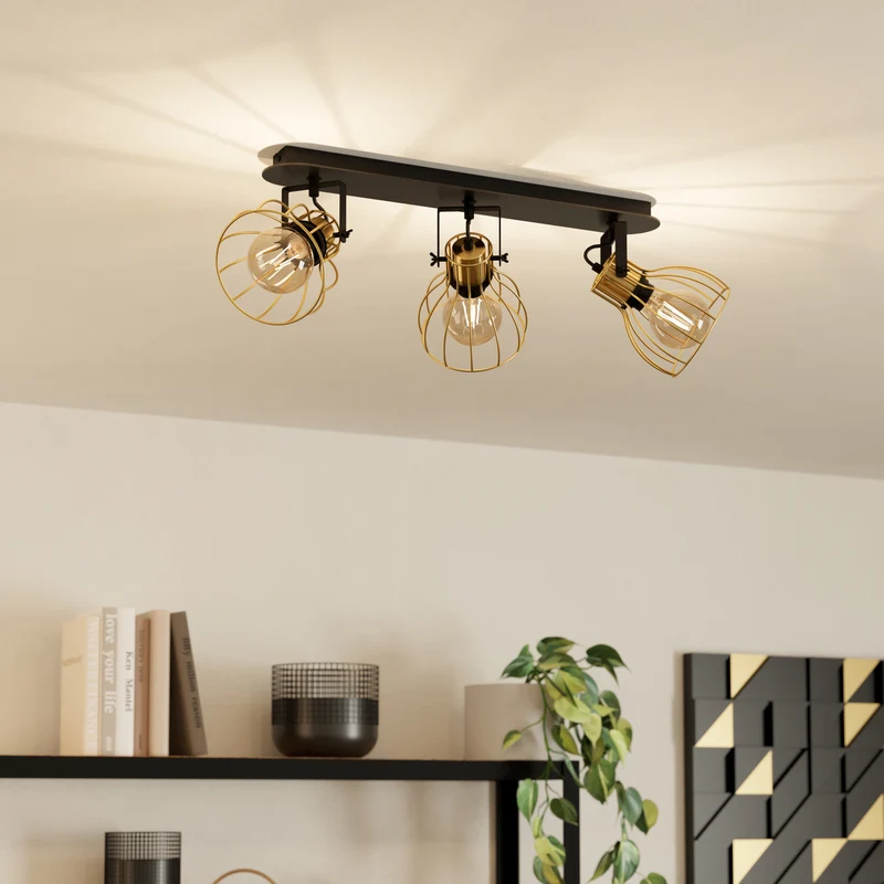 B-Ware EGLO Deckenlampe 3-flammig Sambatello LED Lampe dimmbar schwarz/gold 70x15cm