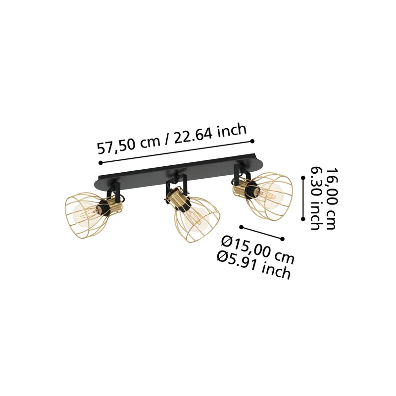 B-Ware EGLO Deckenlampe 3-flammig Sambatello LED Lampe dimmbar schwarz/gold 70x15cm