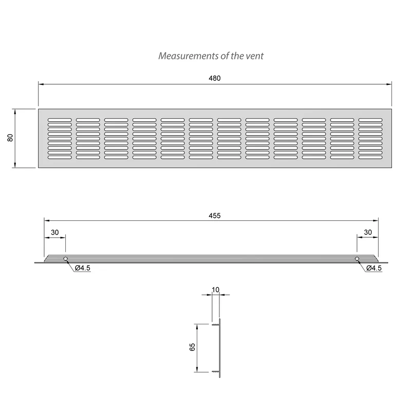 Aluminium-Lüftungsgitter für Küchenarbeitsplatten / Sockel, 480x80mm