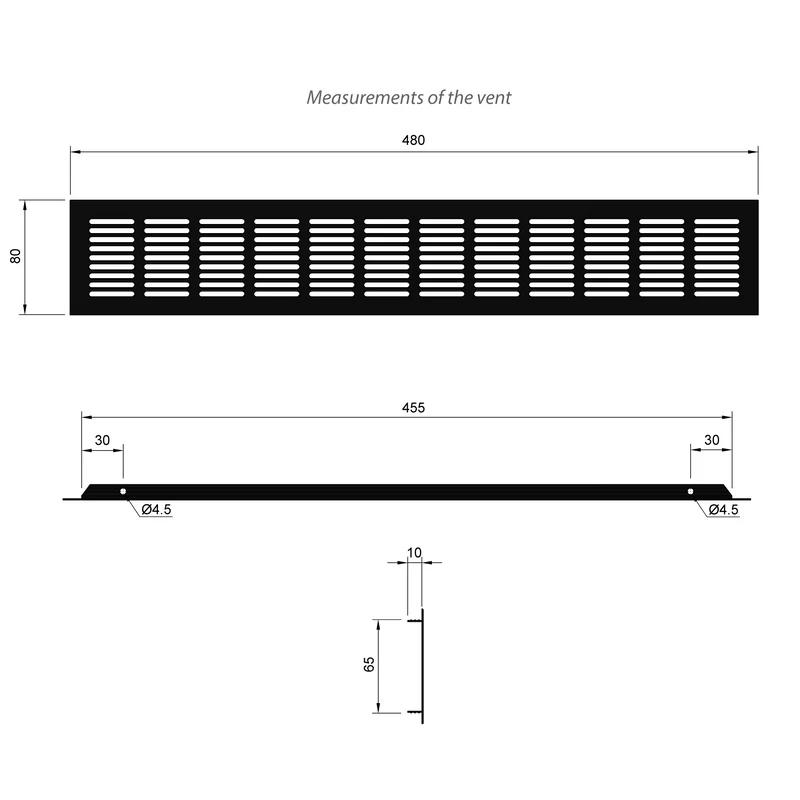 Aluminium-Lüftungsgitter für Küchenarbeitsplatten / Sockel, 480x80mm