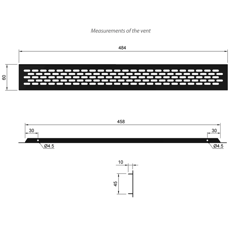 Aluminium-Lüftungsgitter für Küchenarbeitsplatten / Sockel, 484x60mm