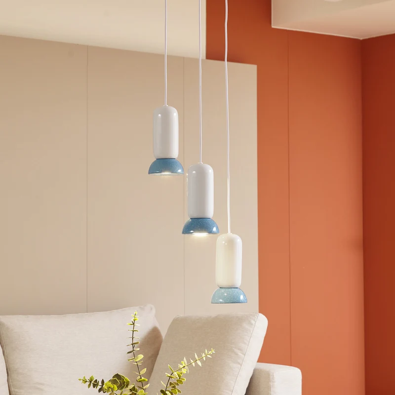 B-Ware Lindby Hängeleuchte Kerimi LED Pendelleuchte Lampe dimmbar creme blau 3-flammig