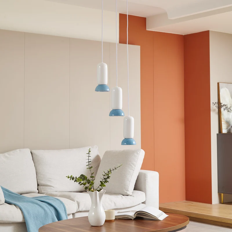 B-Ware Lindby Hängeleuchte Kerimi LED Pendelleuchte Lampe dimmbar creme blau 3-flammig