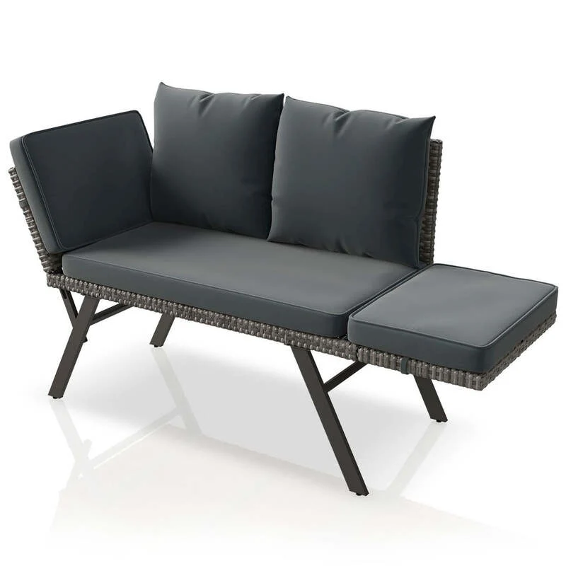 B-Ware Polyrattan Multifunktionsbank Calvia Gartenbank Liegefunktion grau 171x62x84 cm
