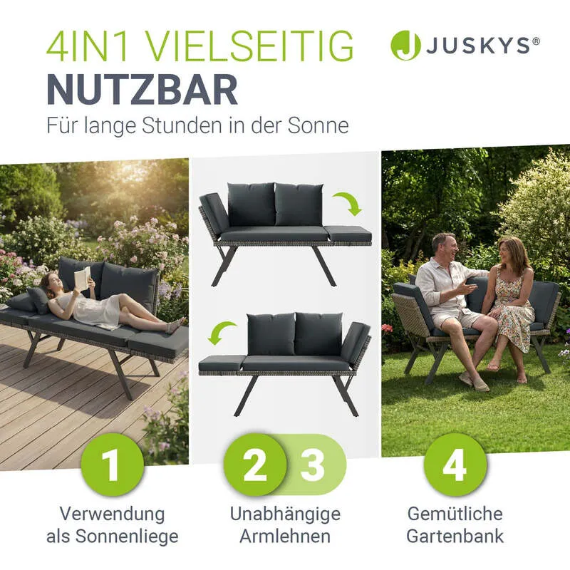 B-Ware Polyrattan Multifunktionsbank Calvia Gartenbank Liegefunktion grau 171x62x84 cm