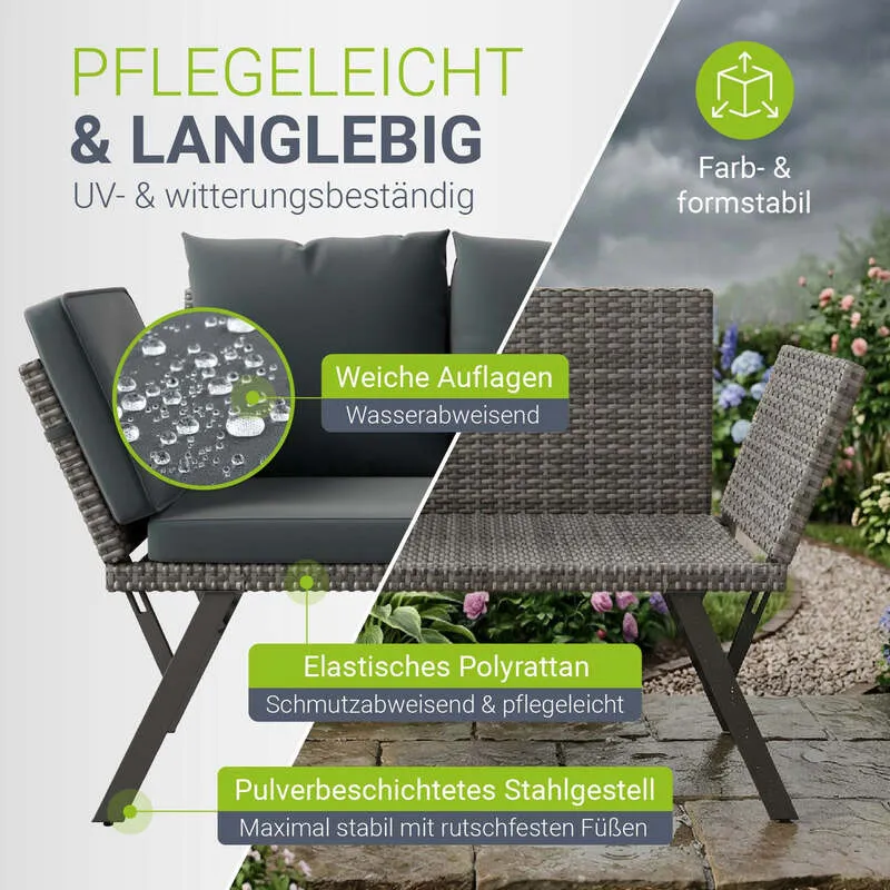 B-Ware Polyrattan Multifunktionsbank Calvia Gartenbank Liegefunktion grau 171x62x84 cm