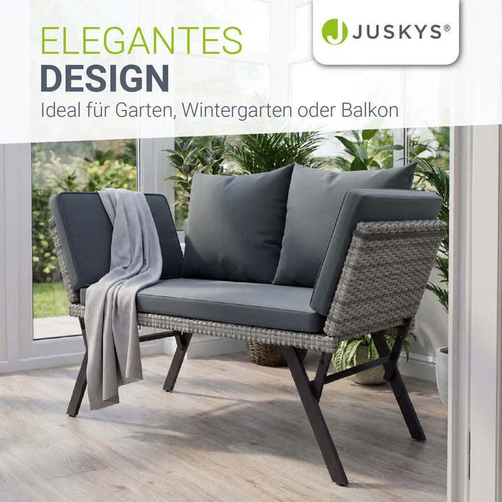 B-Ware Polyrattan Multifunktionsbank Calvia Gartenbank Liegefunktion grau 171x62x84 cm