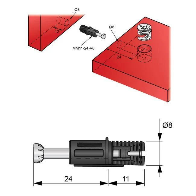 Einschraubdübel zum erweitern L24mm, Ø8mm (1000 Stk.)