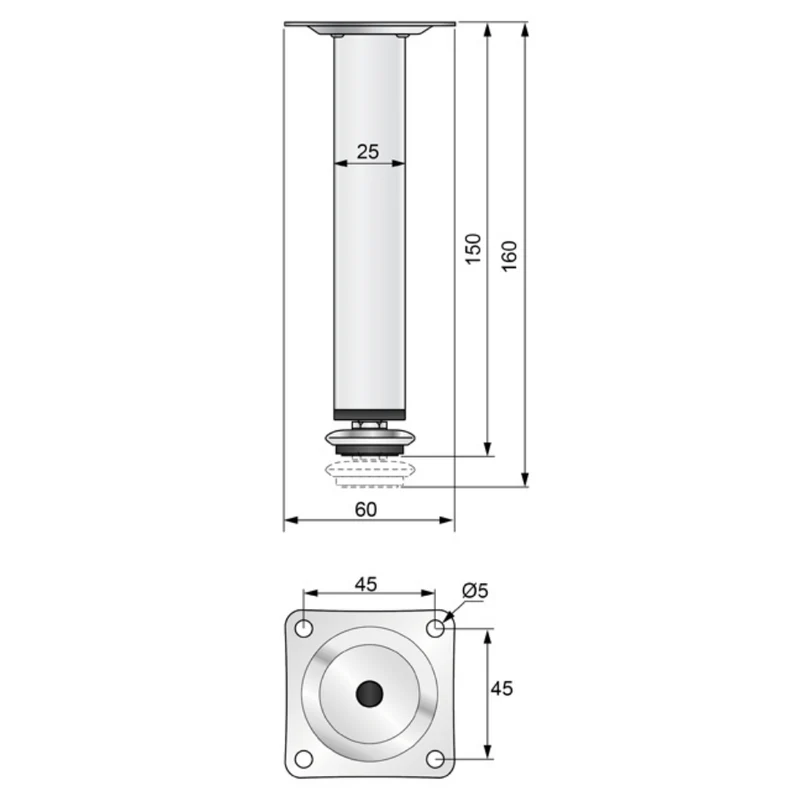 Möbelfüße Quadratisch 25x25mm - 150mm Satin