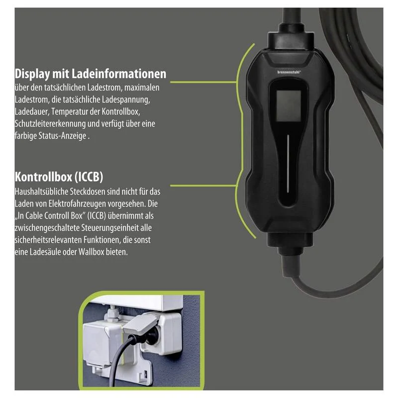 B-Ware Brennenstuhl EV-Ladestation Typ 2 Mode 2 10A 2 Anschlüsse 2,3kW IP55 8m Kabel