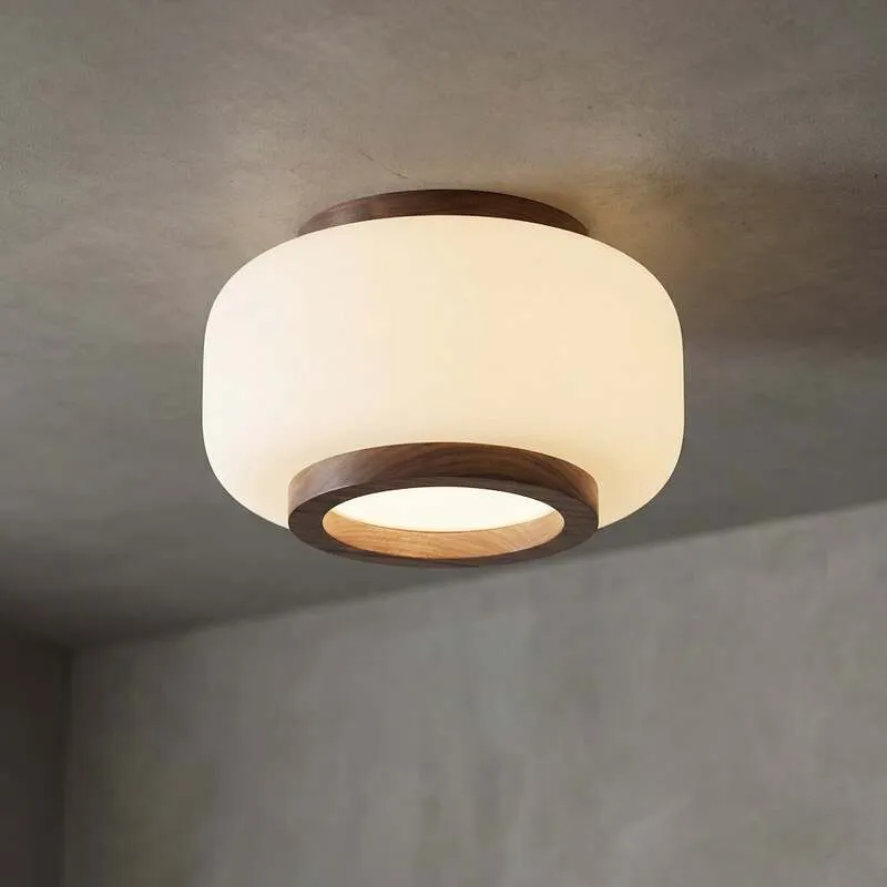 B-Ware Quitani Deckenleuchte Shiro LED Lampe dimmbar Holz Glas CCT Ø28cm weiß walnuss