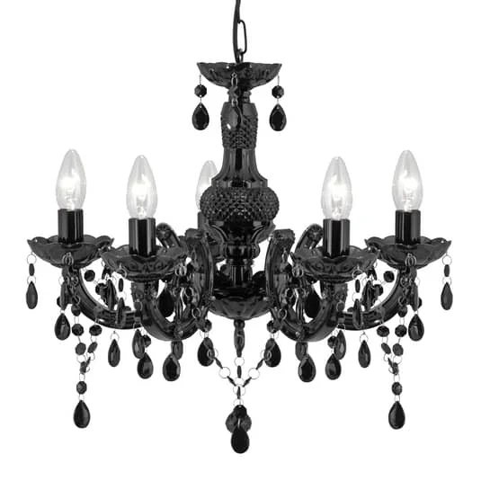 B-Ware Searchlight Kronleuchter Marie Therese Deckenlampe Deckenlicht schwarz 5-flammig