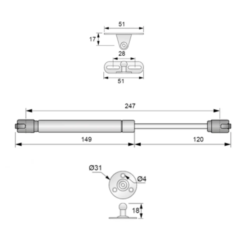 Klappenhalter, Silber, 250mm - 100N - 10kg