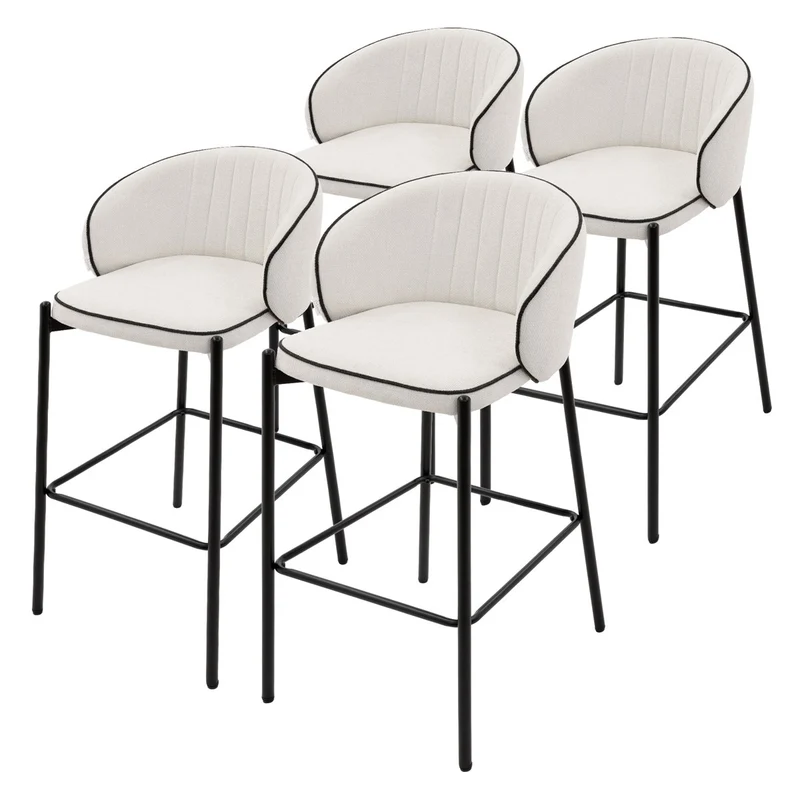 Barhocker 4er Set Beige 50x101x54 cm mit Rückenlehne und Fußstütze bis 120 kg ML-Design