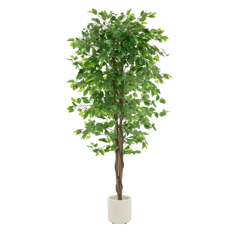 ML-Design | Künstlicher Ficus mit Naturholzstamm im Topf, aus Stoff, Holz, PP, Kunstpflanze