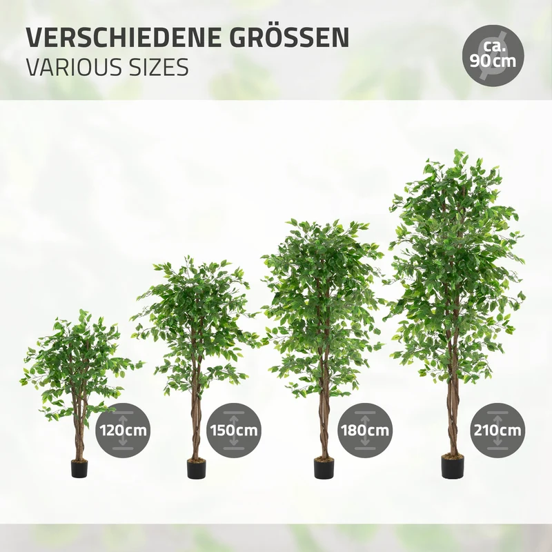 ML-Design | Künstlicher Ficus mit Naturholzstamm im Topf, aus Stoff, Holz, PP, Kunstpflanze