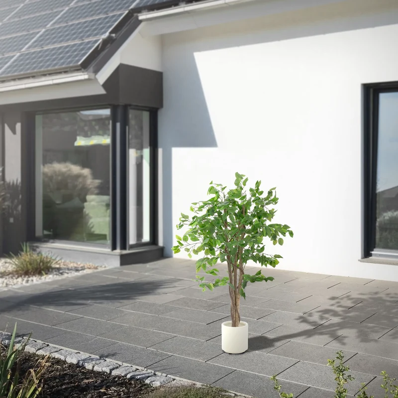 ML-Design | Künstlicher Ficus mit Naturholzstamm im Topf, aus Stoff, Holz, PP, Kunstpflanze