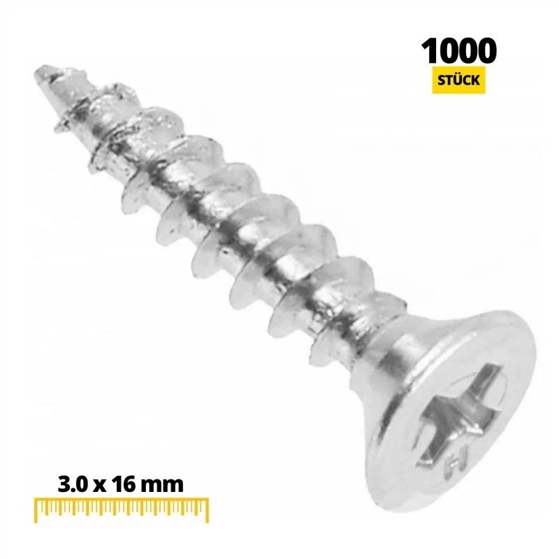 Holzschrauben PH1 3.0x16mm Weißer Zink (1000 stk.)