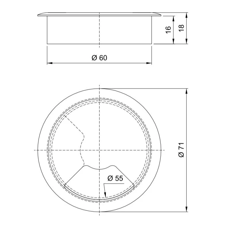 Kabeldurchlass aus Kunststoff Ø60mm, Metallisch
