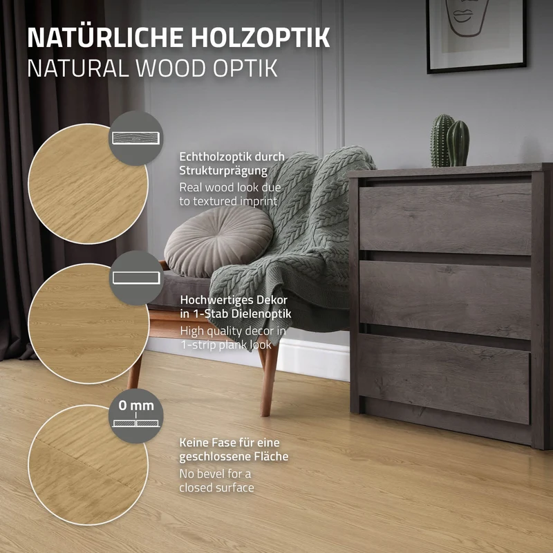 3x Deluxe PVC Klebevinylboden für 2,23 m² Natur Eiche 2 mm dick ML-Design