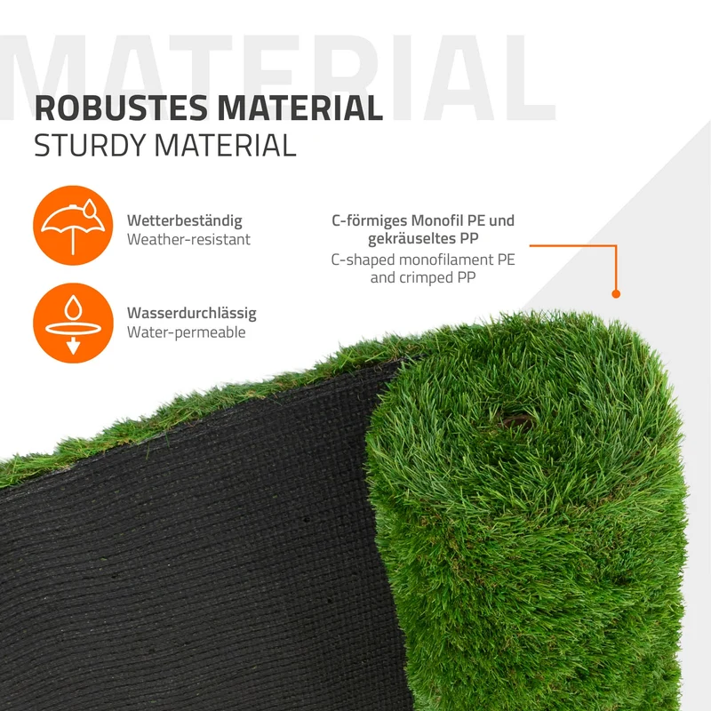 ECD Germany | Rasenteppich Kunstrasen-Rolle wetterfest, 18mm, Grün, Grasmatte Meterware, Kunstgras