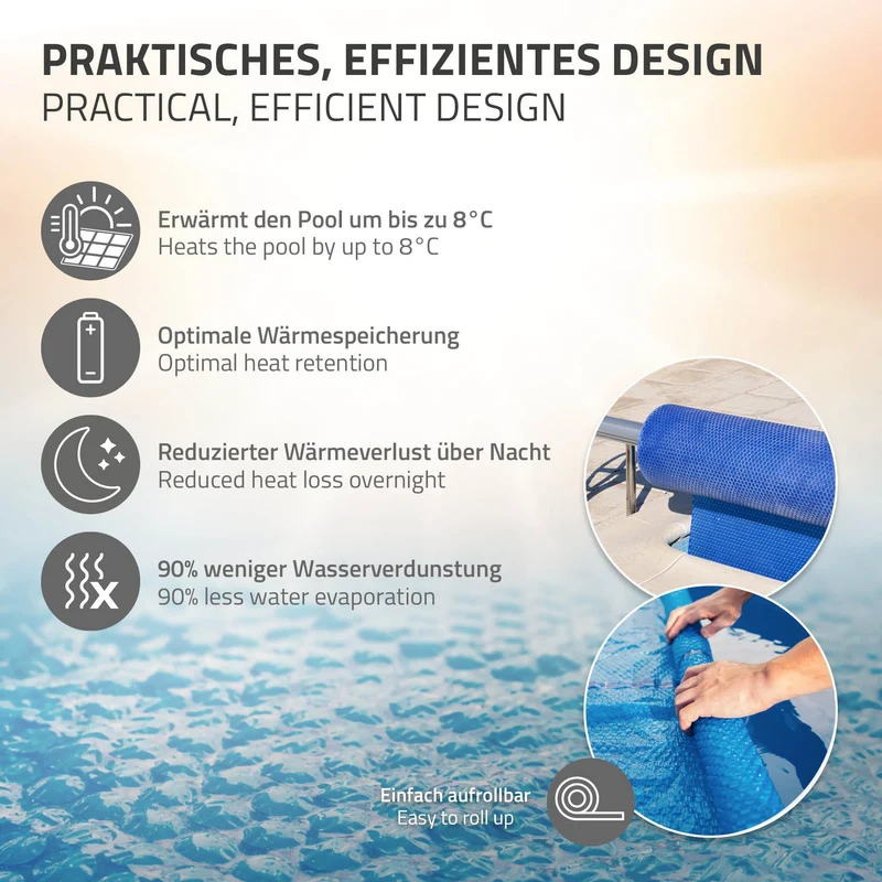 ECD Germany | Pool Solarfolie 400µm Blau Solarabdeckplane Solarplane Solarabdeckung zuschneidbar Poolabdeckung