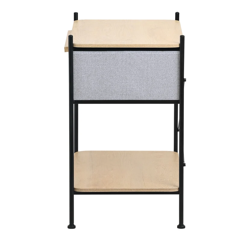 ML-Design | Nachttisch mit Stoff Schublade Eiche aus Stahl, MDF, Nachttisch Aufbewahrungsschrank