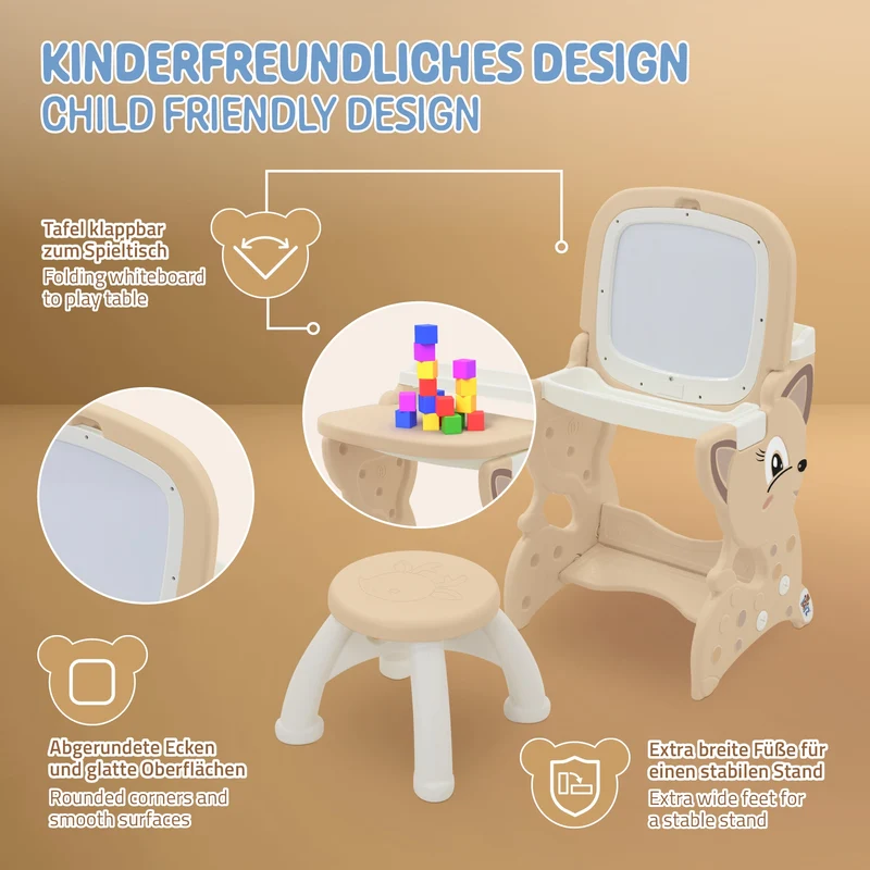 Joyz | Kindersitzgruppe 3in1 Spieltisch mit 2 Tafeln Kinderhocker und Zubehör