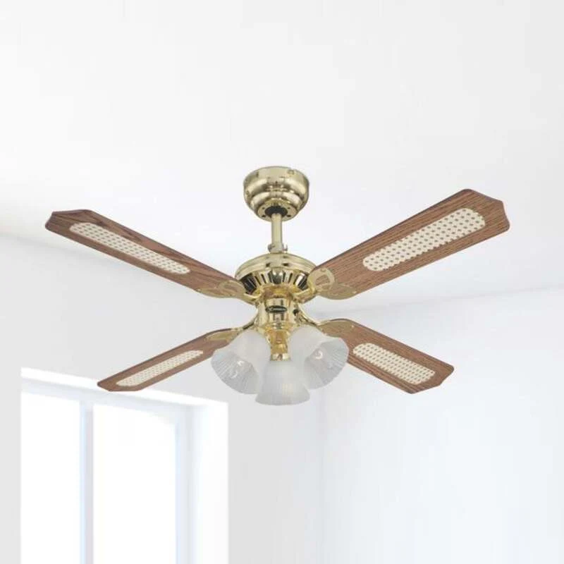 B-Ware Westinghouse Deckenventilator Princess Trio Holz Ø105cm leise messing mahagoni