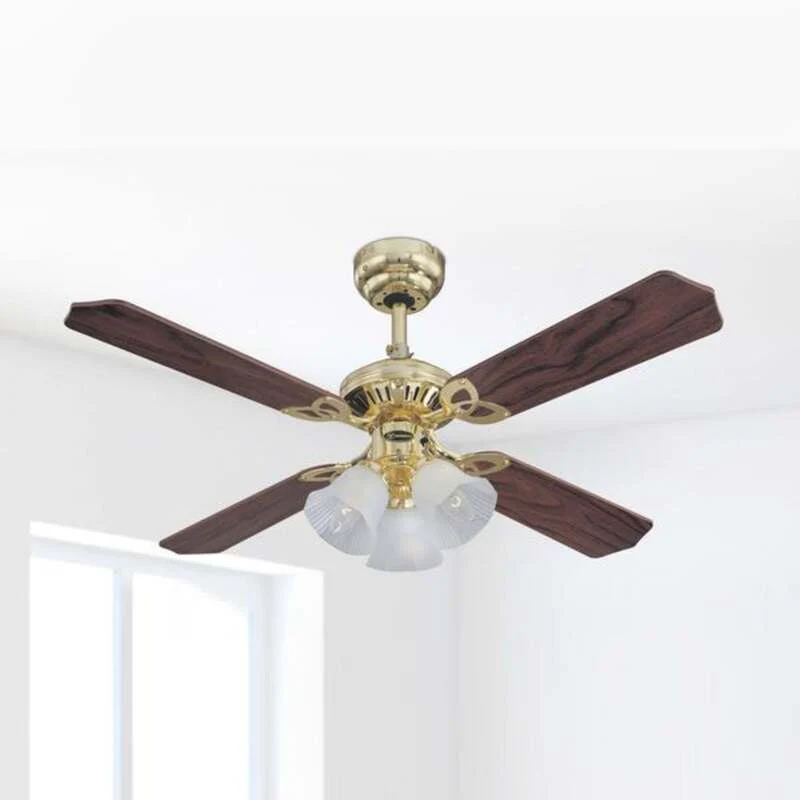 B-Ware Westinghouse Deckenventilator Princess Trio Holz Ø105cm leise messing mahagoni