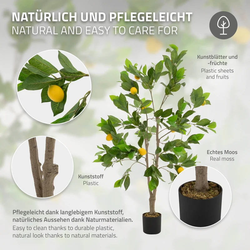 ML-Design | Künstlicher Zitronenbaum im Topf mit Früchten, 130/160 cm, aus Kunststoff, PP, Stoff, Kunstpflanze